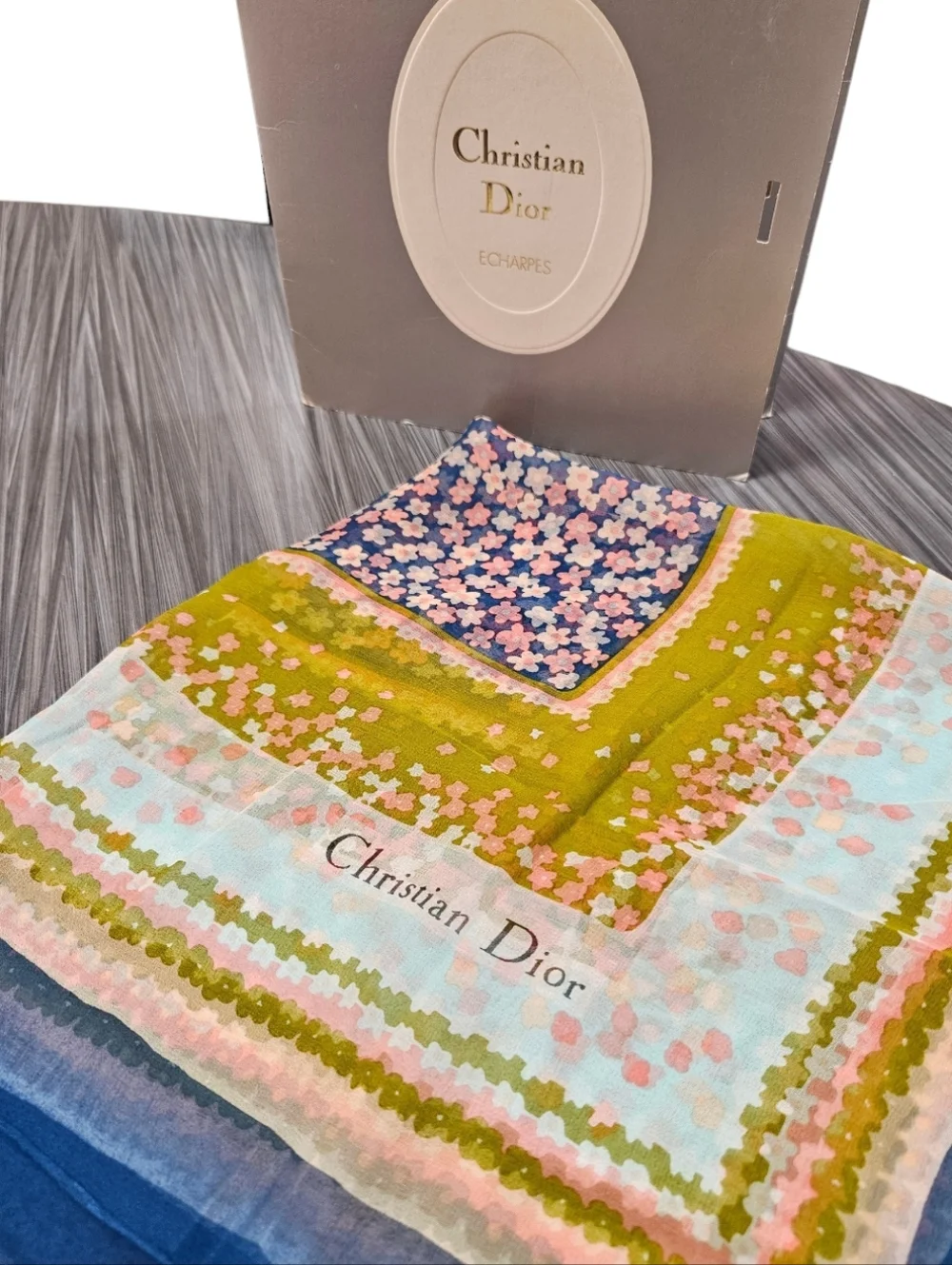Christian Dior Vintage Floral Silk Stole Scarf In Original Envelope Box Package